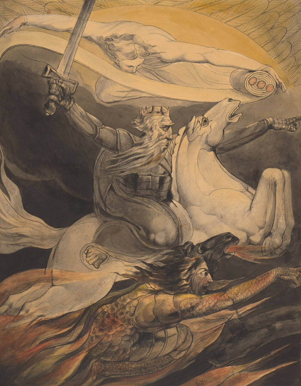 William Blake (1757–1827) Der Tod auf dem fahlen Pferde (Death on a Pale Horse), um 1800 Feder in Schwarz, grau laviert, Aquarell, 393 x 311 mm The Fitzwilliam Museum, Cambridge © The Fitzwilliam Museum, University of Cambridge